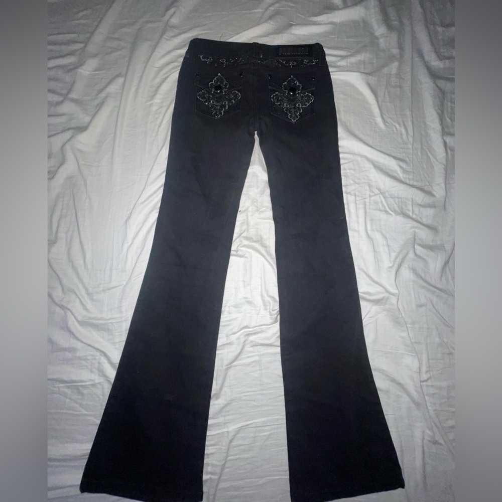 Vintage Rue 21 Women's Boot Cut Jeans Black Y2K Mid Rise Size 1 2 VTG Bling